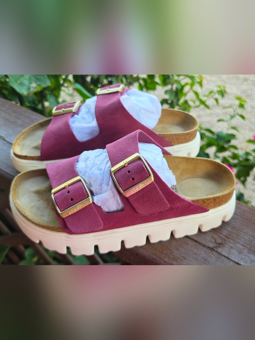 Birkenstock Papillio Arizona Chunky Platform Sandals Berry Crush Suede 38 Narrow - Picture 8 of 9